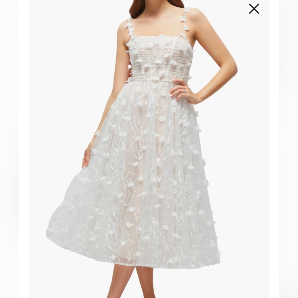 Dessy Collection Bridal Shower Floral Lace Midi Dress in Cream